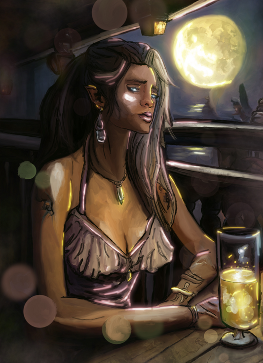 Moon Elf Enjoying a Brew